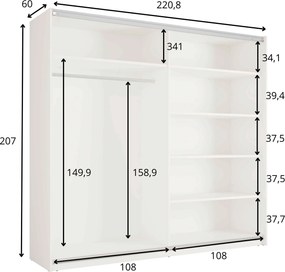 Szafa Przesuwna RADEN 221 cm z Lustrem Szafa Dwudrzwiowa, Odcienie beżu