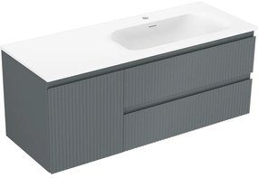 Mexen Rivel szafka łazienkowa 120 cm z umywalką Vela prawą, 2S, 1D, ryflowana, grafit/biała mat - 91A23-12047-3-BBFFF66-W23P01