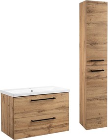 Zestaw do Łazienki 80cm Szafka z Umywalką Słupek Wysoki Dąb Wotan Aster