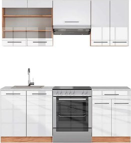 Aneks kuchenny biały wysoki połysk/złoty dąb power 200x60x81.6 fame-line