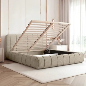 Łóżko Tapicerowane Slim 140x200 cm DAVEN z Pojemnikiem Beżowe Boucle Glamour