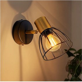 Kinkiet wewnętrzny Nettlife, styl vintage – czarny, jednożarówkowy, punktowy, do przedpokoju, obrotowy o 350°, E14, (żarówka nie jest dołączona)