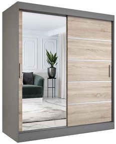 Szafa przesuwna 180 cm antracyt + dąb sonoma - Ebia 5X