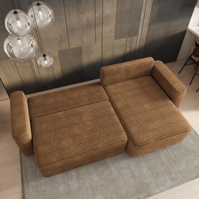 Masseno Narożnik TELIN z funkcją spania i pojemnikiem na pościel Narozniki L, Rozkładana sofa - Miedziany, TILIA 56
