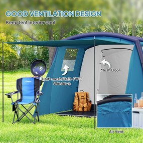 Outsunny Nadmuchiwany Namiot Kempingowy 3-6 Osób Namiot Tunelowy na Zewnątrz z Bocznymi Oknami, Drzwiami, Pompowanymi Belkami, 4,4 x 2,8 x 1,95 m, Niebieski