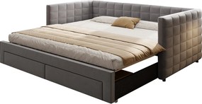 Kanapa rozkładana tapicerowana 90×190 cm - z 2 szufladami - ze stelażem listwowym - szara (materac nie jest zawarty)