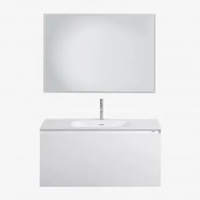 Zestaw Wiszących Mebli Łazienkowych Zintegrowany Z Umywalką Macrae Biała & Prostokątna Lampa Led I Przeciwmgielna 100x70 Cm Riben & Szczotkowana Szaro