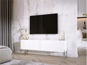 Szafka RTV: Biały Mat, Nogi Chrom, 140 x 52 x 32 cm