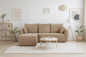 Nowoczesny narożnik lewostronny SELLMA w tkaninie RAVEN 30 beżowej