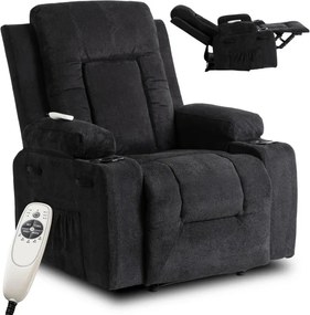 Fotel Masujący BOX 2 Rozkładany z Podnóżkiem Czarny Nowoczesny