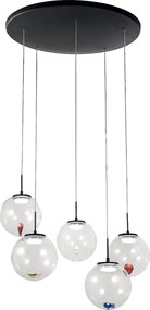 Ariel - 5-punktowa okrągła lampa wisząca o kształcie Fabas Luce - 35W ściemnialna dioda LED - Przezroczysta okrągła rozeta sufitowa o średnicy 50 cm