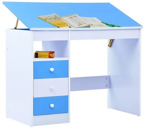 Niebiesko-białe biurko z uchylnym blatem do rysowania dziecięce K7-E65