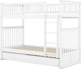 Łóżko piętrowe 90x200 cm – z łóżkiem wysuwanym – wysokie barierki – białe