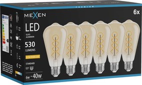 Mexen Vintis 6x żarówka filament spirala LED E27, ST64, 6W, Ciepła - 2200K, 530 lm, amber - L162-E27-0622-50x06