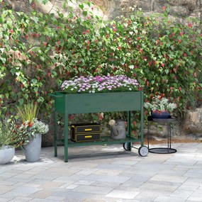 Outsunny Wysokie łóżko ogrodowe na kółkach, regał na zioła, metalowy skrzyniowy ogródek roślinny do ogrodu, balkonu, szary, 109 x 44 x 80 cm