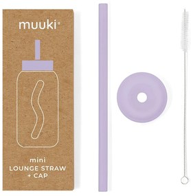 Silikonowa słomka z wieczkiem i szczoteczką w komplecie Pastel Lilac – Muuki