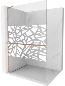 Mexen Kioto+ L ścianka prysznicowa z półką Walk-in 80 x 200 cm, biały wzór, miedź szczotkowana - 800-080-123-65-85