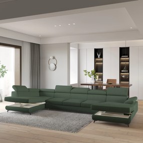 Masseno Narożnik MONTIVA z funkcją spania i pojemnikiem na pościel Narozniki U, Rozkładana sofa - Zielony, QUELLE 37