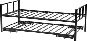 Rama Łóżka SucceBuy Dzień Bliźniak z Wytrzymałego Metalu, Bliźniacze Łóżko Schowkowe bez Materaca, ze Stelażem z Metalowych Listew, Łatwe do Przechowywania, Czarny