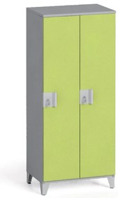 Szafa ubraniowa, 2-drzwiowa, 1400 x 600 x 400 mm, demontaż, zamek obrotowy, szary/zielony