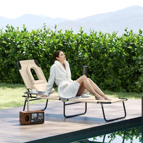 Outsunny Leżak z otworem na twarz i poduszką, składany, wodoodporne pokrycie, metalowy stelaż, beżowy | Aosom PL