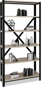 Regał loft z 6 półkami czarny + dąb sonoma D1-E12