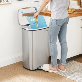 Kosz na śmieci TIDY z wolnym zamykaniem, 50 l, srebrny SongmicsHome