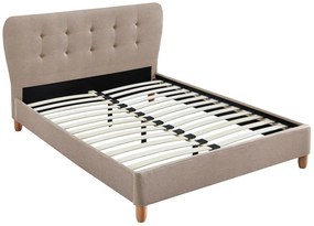 Łóżko 140 x 190 cm z pikowanym zagłówkiem - Tkanina - Beż - ELIDE