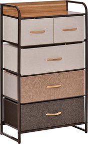 HOMCOM Komoda z 5 składanymi szufladami z tkaniny, półka, stabilna stalowa rama, 58 x 29 x 99 cm