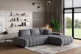 Masseno Narożnik ALESE z funkcją spania i pojemnikiem na pościel Narozniki L, Rozkładana sofa - Szary, MONOLITH 85