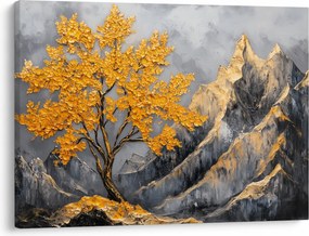 Obraz – Złote drzewo w górach (70x50 cm)