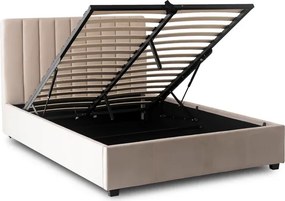 Łóżko Tapicerowane 140x200 cm ze Stelażem Dwuosobowe MARI Welurowe Kremowe
