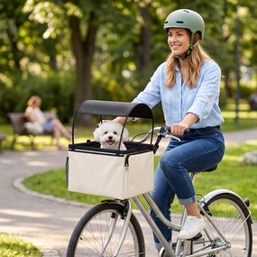 PawHut Kosz rowerowy dla psa przód 2-in-1 przenośny kosz rowerowy dla psa z daszkiem smycz bezpieczeństwa pasek na ramię boczne kieszenie 5 kg | Aosom PL