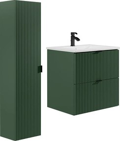 Meble łazienkowe wiszące prążkowane z umywalką do zabudowy i słupkiem - Matowa zieleń - 60 cm -ZEVINI