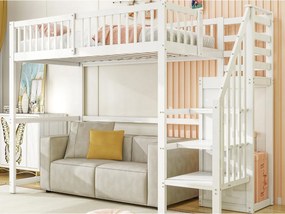 Drewniane łóżko antresolowe 90x200cm - z szafą - Białe