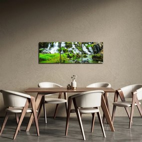 Obraz - wodospady z zielenią (z zegarem) (90x30 cm)