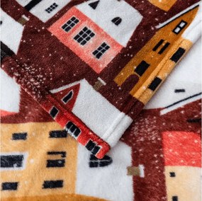 Mikropluszowy koc SNOWY VILLAGE, kolorowy Rozmiar: 200 x 220 cm