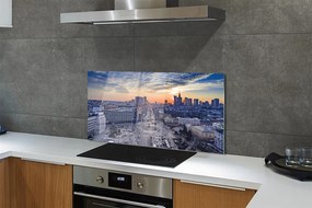 Szkło do Kuchni na Ścianę Warszawskie Wieżowce o Zmierzchu