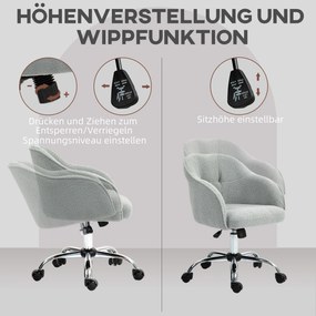 HOMCOM Fotel biurowy, ergonomiczny fotel obrotowy z funkcją bujania, tekstura misiej tkaniny 56 x 61 x 86 cm Szary
