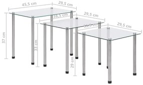Minimalistyczny komplet 3 szklanych stolików - Lioren