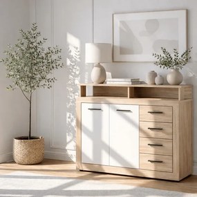 Komoda Dwudrzwiowa BLAGO MIDI A 119,5 cm z Szufladami Dąb Sonoma/Biały Nowoczesna