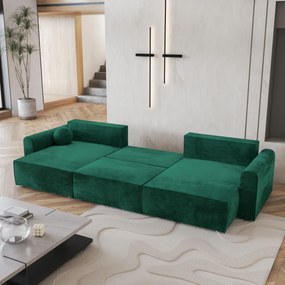 Masseno Narożnik FENTO z funkcją spania i pojemnikiem na pościel Narozniki U, Rozkładana sofa - Butelkowa zieleń, MONOLITH 37