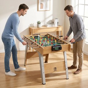 SPORTNOW Stół do piłkarzyków Kickertisch inkl 22 figurki 2 piłki Antypoślizgowe uchwyty Liczniki punktów Skośne nogi 121x87x77cm Drewno naturalne | Aosom PL