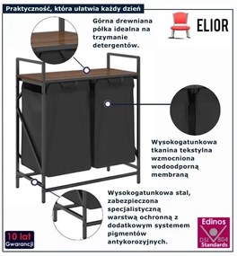 Kosz na pranie z dwoma przegrodami i półką brązowy dąb A3-S13