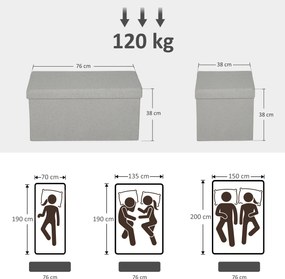 HOMCOM Skrzynka do przechowywania, pufa z miejscem i pokrywą do salonu, sypialni, korytarza, Jasnoszara