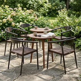 Krzesło Ogrodowe Ciemny brąz 56x61x75 cm Aluminium Plecione Brązowe Sznurki