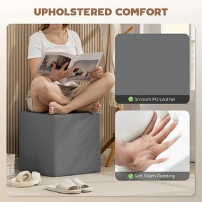 HOMCOM Pufa z miejscem do przechowywania z pokrywą, Kwadratowy podnóżek, Pufa z ekoskóry 40 x 40 x 40 cm Szary