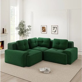 Canapé d'angle gauche modulable en velours côtelé, avec 4 coussins, 177x177x69cm, Vert