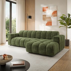 Masseno Narożnik SETIA Prawostronny, L-Kształtny, Nowoczesna Sofa narożna, Tkanina Szenilowa - Zielony, LUMO 20