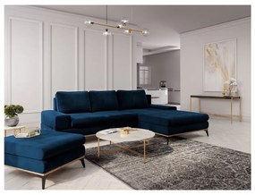 Granatowy rozkładany narożnik z aksamitnym obiciem Windsor &amp; Co Sofas Astre, prawostronny